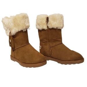 Makalu Iceland Brown Girls' Faux Fur/Microsuede Winter Ankle Boots Size 12 NEW!